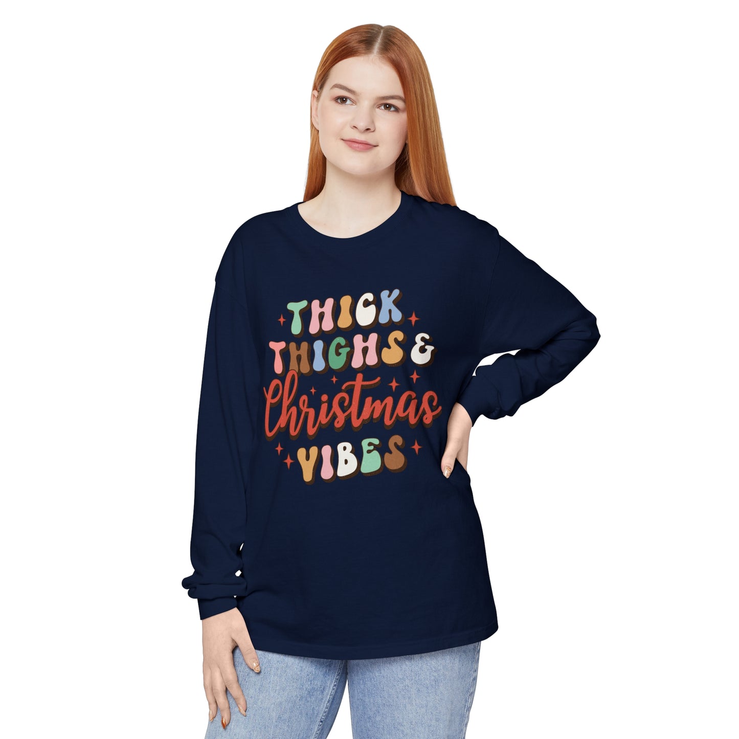 Thick Thighs & Christmas Vibes Unisex Long Sleeve T-Shirt