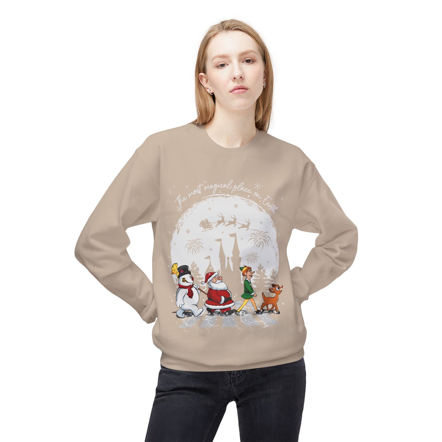 "A Very Magical Place on Earth" Holiday Crewneck Sweatshirt - Unisex Midweight Fleece