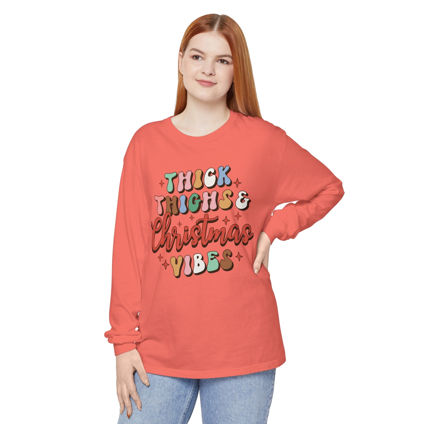 Thick Thighs & Christmas Vibes Unisex Long Sleeve T-Shirt