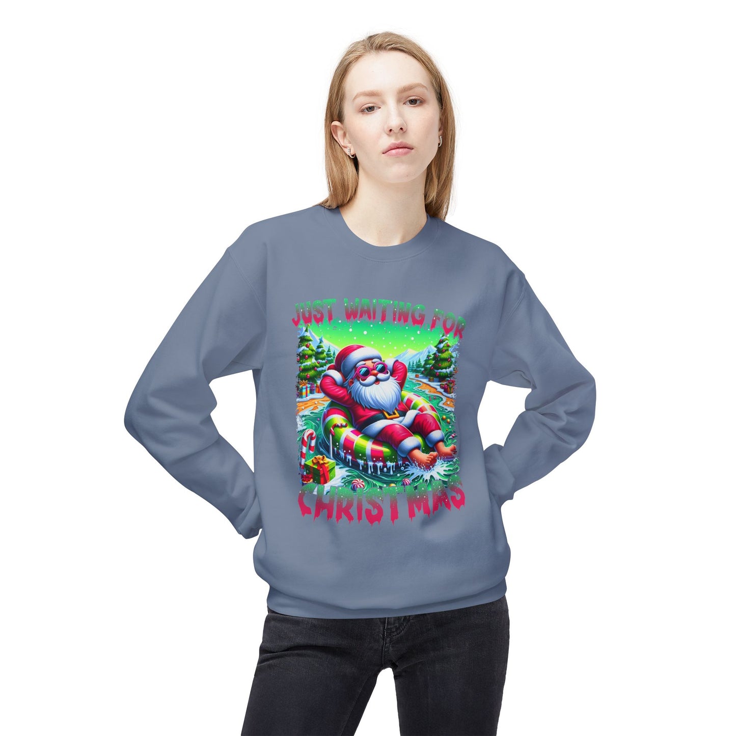Just Waiting For Christmas Midweight Softstyle Fleece Crewneck Sweatshirt
