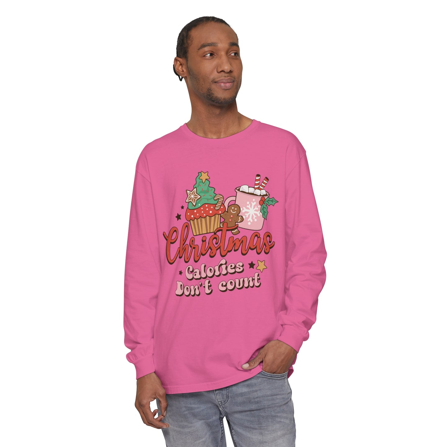 Christmas Themed Long Sleeve T-Shirt - "Calories Don't Count"