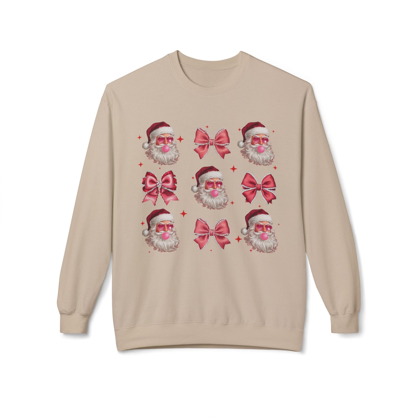 Festive Santa Sweatshirt with Bows – Cozy Holiday Crewneck