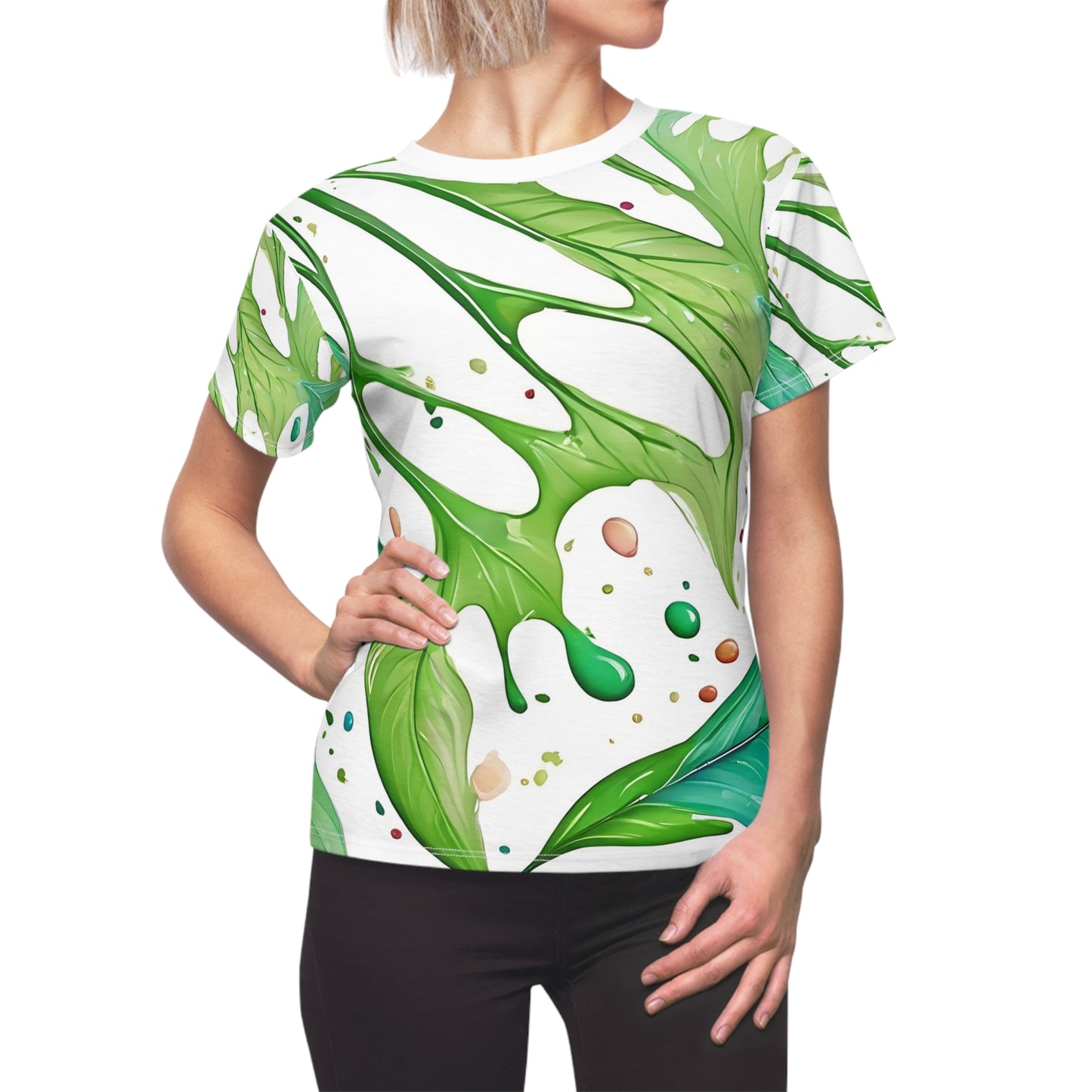 Tropical Watercolor Leaf Tee - Women's Cut & Sew T-Shirt for Nature Lovers