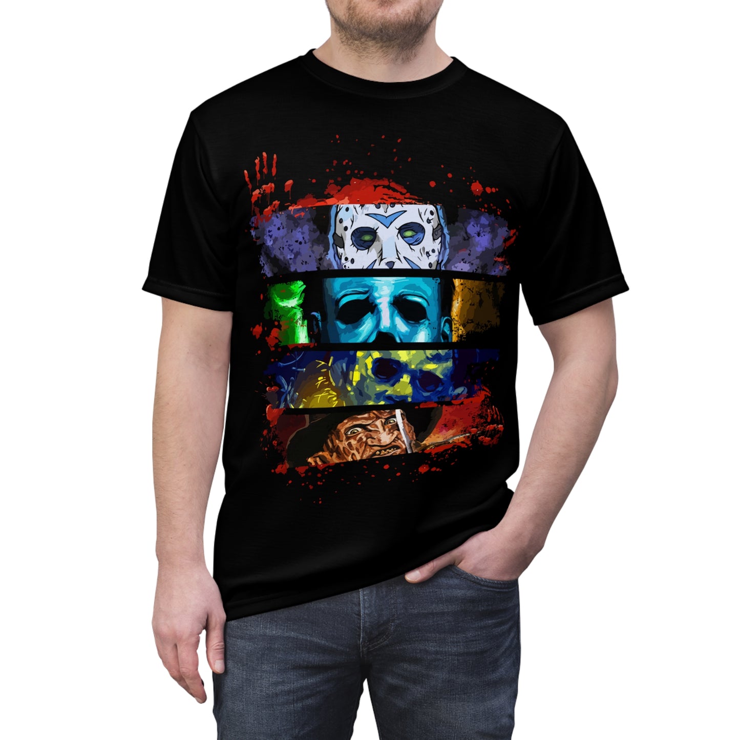 Cool Unisex Graphic Tee - Horror Vibes with Iconic Masks