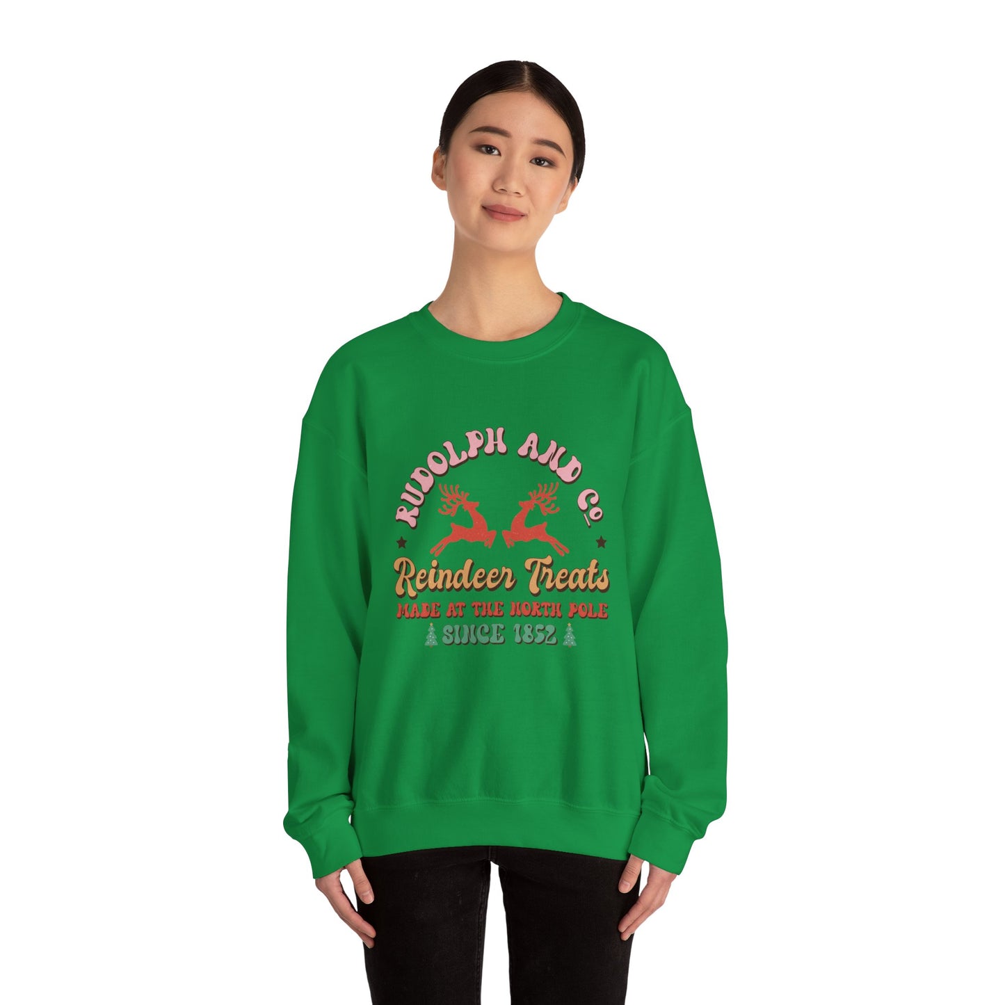 Christmas Crewneck Sweatshirt - Rudolph & Santa's Reindeer Treats Design