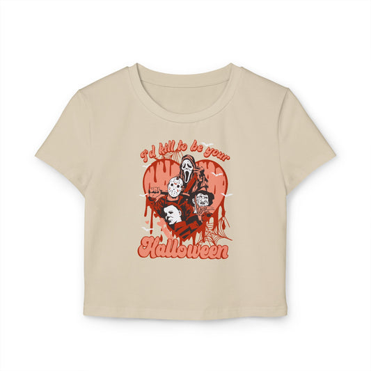 Bold Statement Women's Baby Tee - Halloween Graphic Design for Casual Style