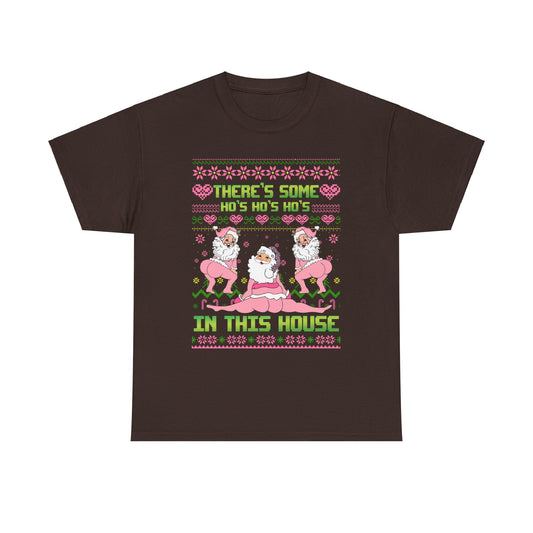 Funny Christmas Unisex Heavy Cotton Tee - "There's Some Ho's Ho's Ho's in This House"