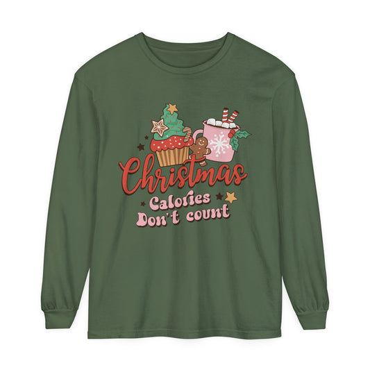Christmas Themed Long Sleeve T-Shirt - "Calories Don't Count"