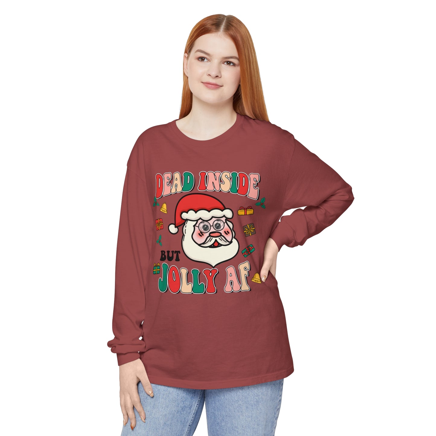 Funny Holiday Long Sleeve T-Shirt - 'Dead Inside But Jolly AF'