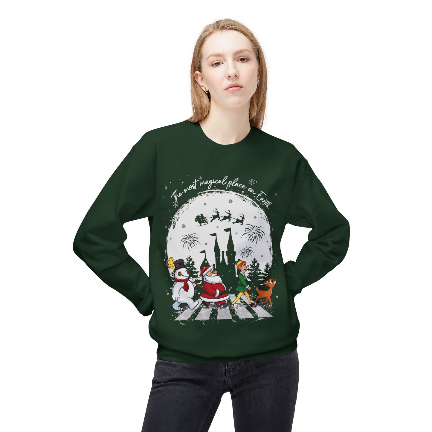 "A Very Magical Place on Earth" Holiday Crewneck Sweatshirt - Unisex Midweight Fleece