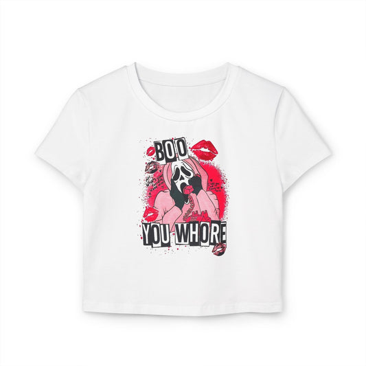 Bold Statement Women's Baby Tee - Halloween Graphic Design for Casual Style