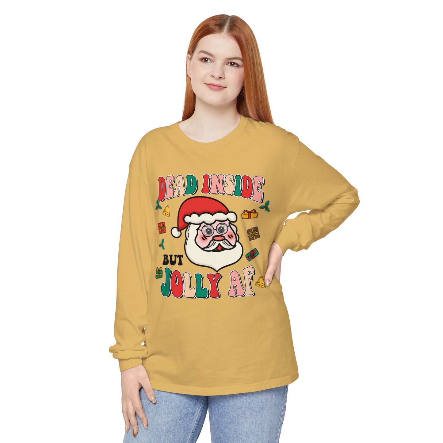 Funny Holiday Long Sleeve T-Shirt - 'Dead Inside But Jolly AF'