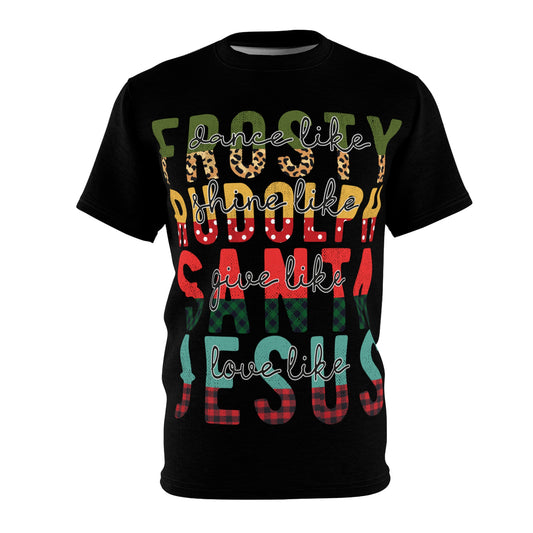 Festive Unisex Cut & Sew Tee - Dance, Rude, Love & Jesus Christmas Shirt