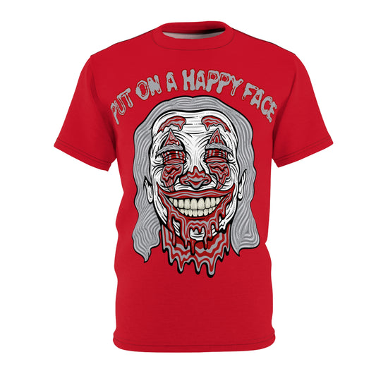 Unisex Graphic Tee - "Put on a Happy Face" Red Shirt for Bold Expressions