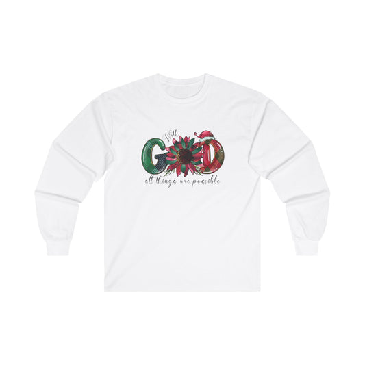Festive 'With God All Things Are Possible' Long Sleeve Tee