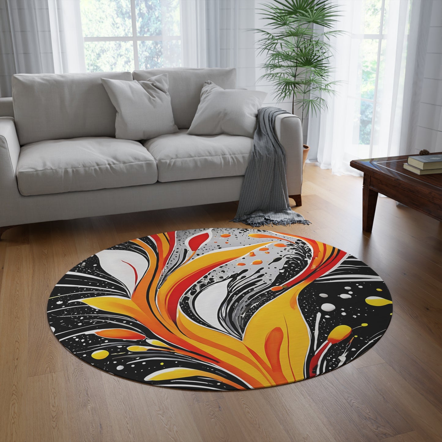 Vibrant Abstract Round Rug - Ideal for Boho Home Decor