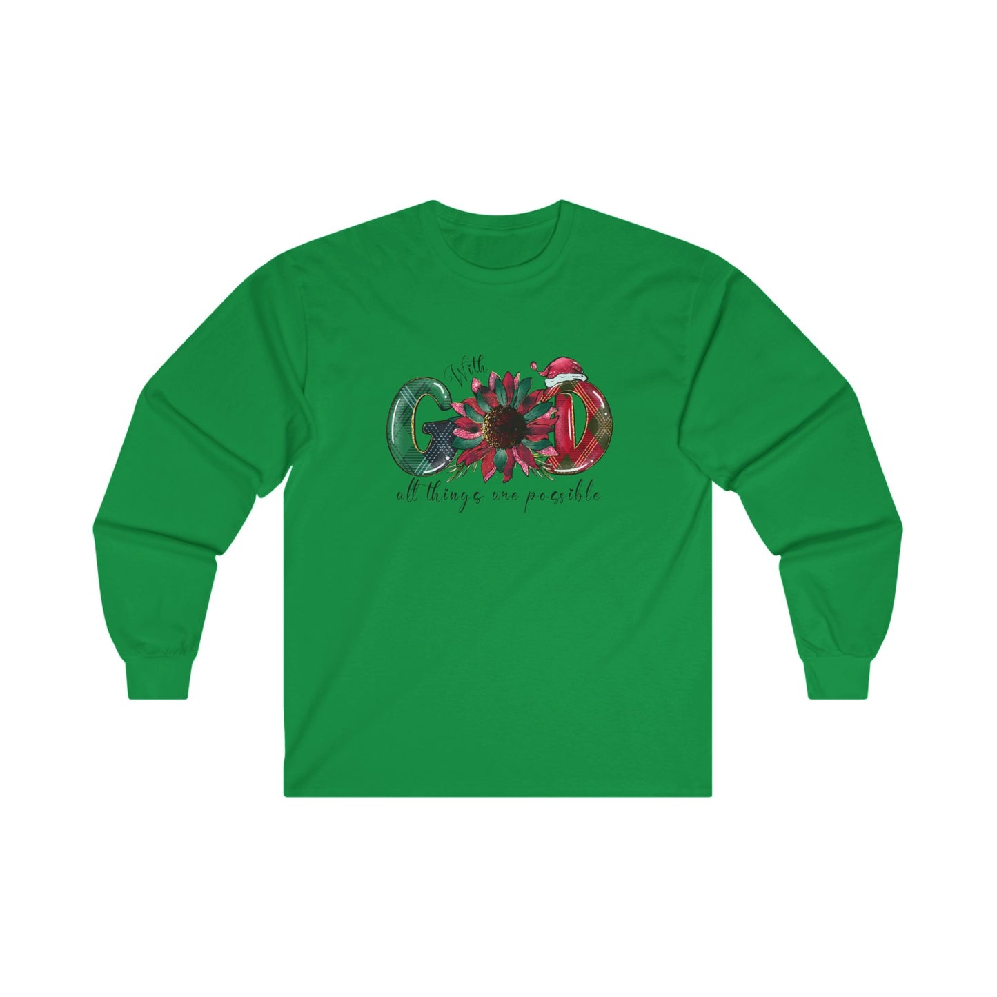 Festive 'With God All Things Are Possible' Long Sleeve Tee