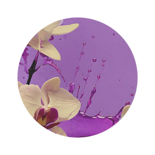Purple Orchid Splash Round Rug - Floral Design for Home Decor