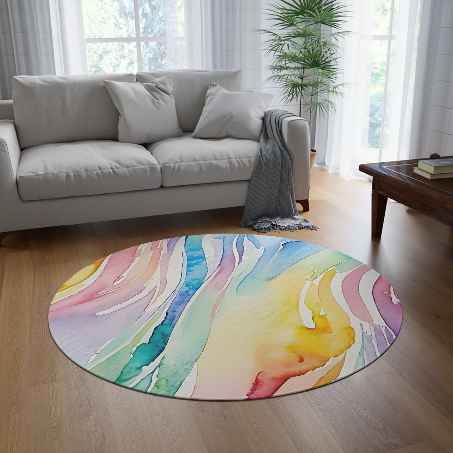 Colorful Watercolor Round Rug – Brighten Your Space with Artistic Flair
