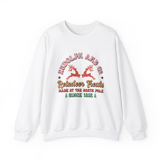 Christmas Crewneck Sweatshirt - Rudolph & Santa's Reindeer Treats Design