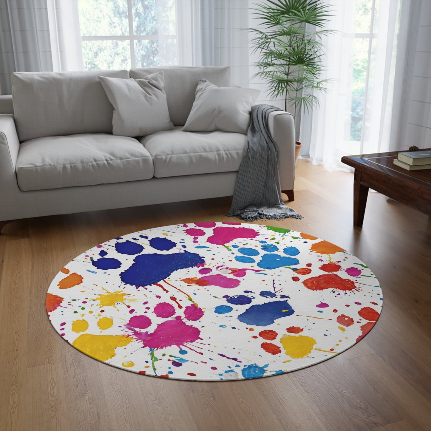 Colorful Paw Print Round Rug - Pet Lover’s Decor