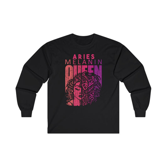 Aries Melanin Queen Long Sleeve Tee - Unisex Ultra Cotton Shirt