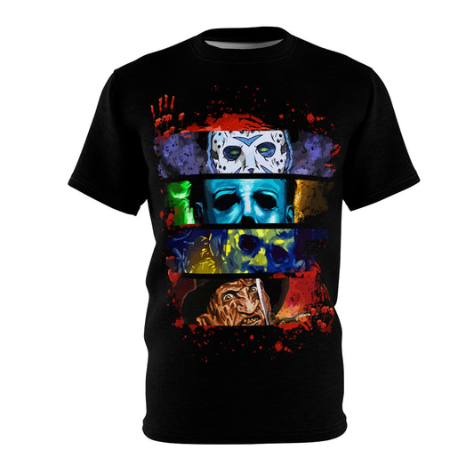 Cool Unisex Graphic Tee - Horror Vibes with Iconic Masks