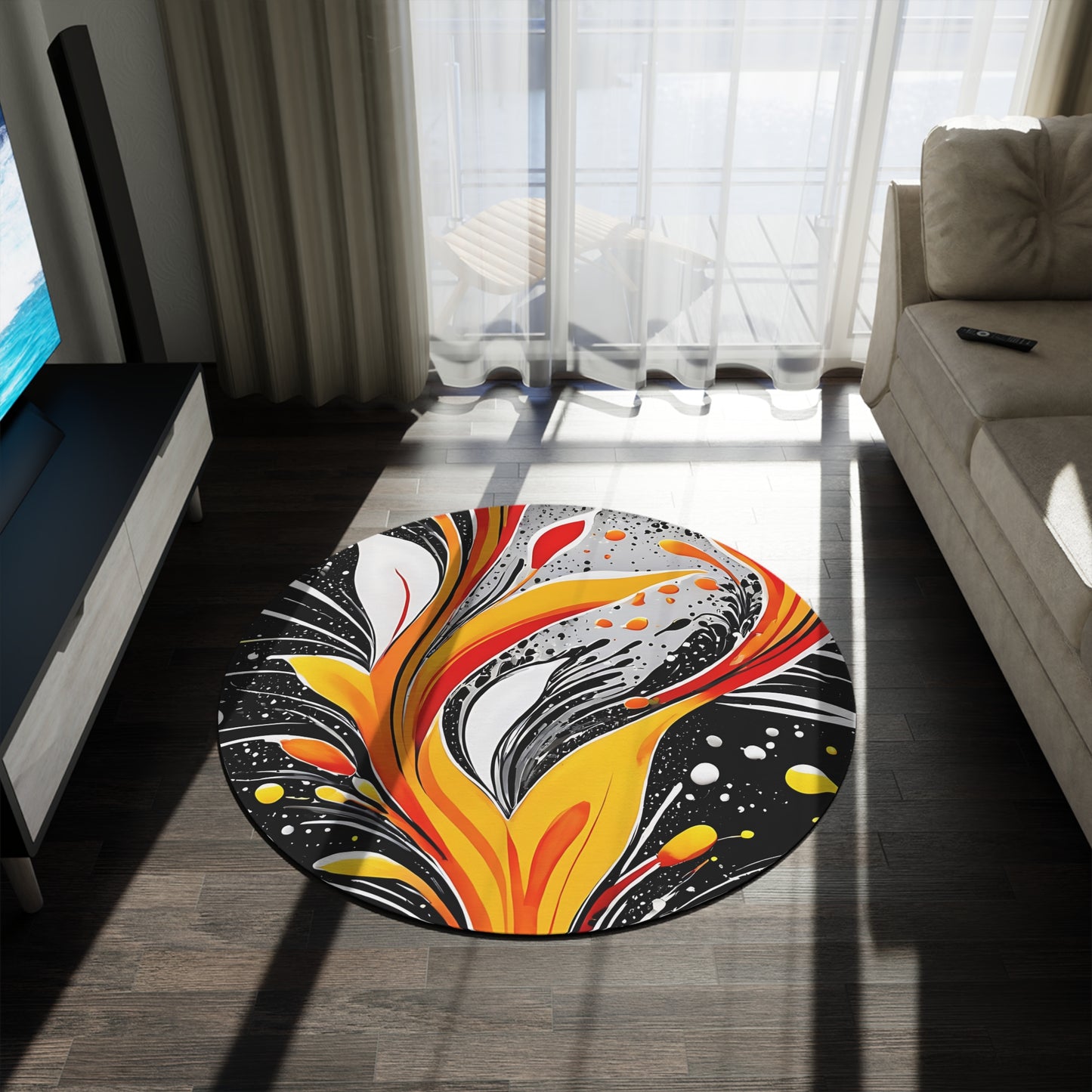 Vibrant Abstract Round Rug - Ideal for Boho Home Decor