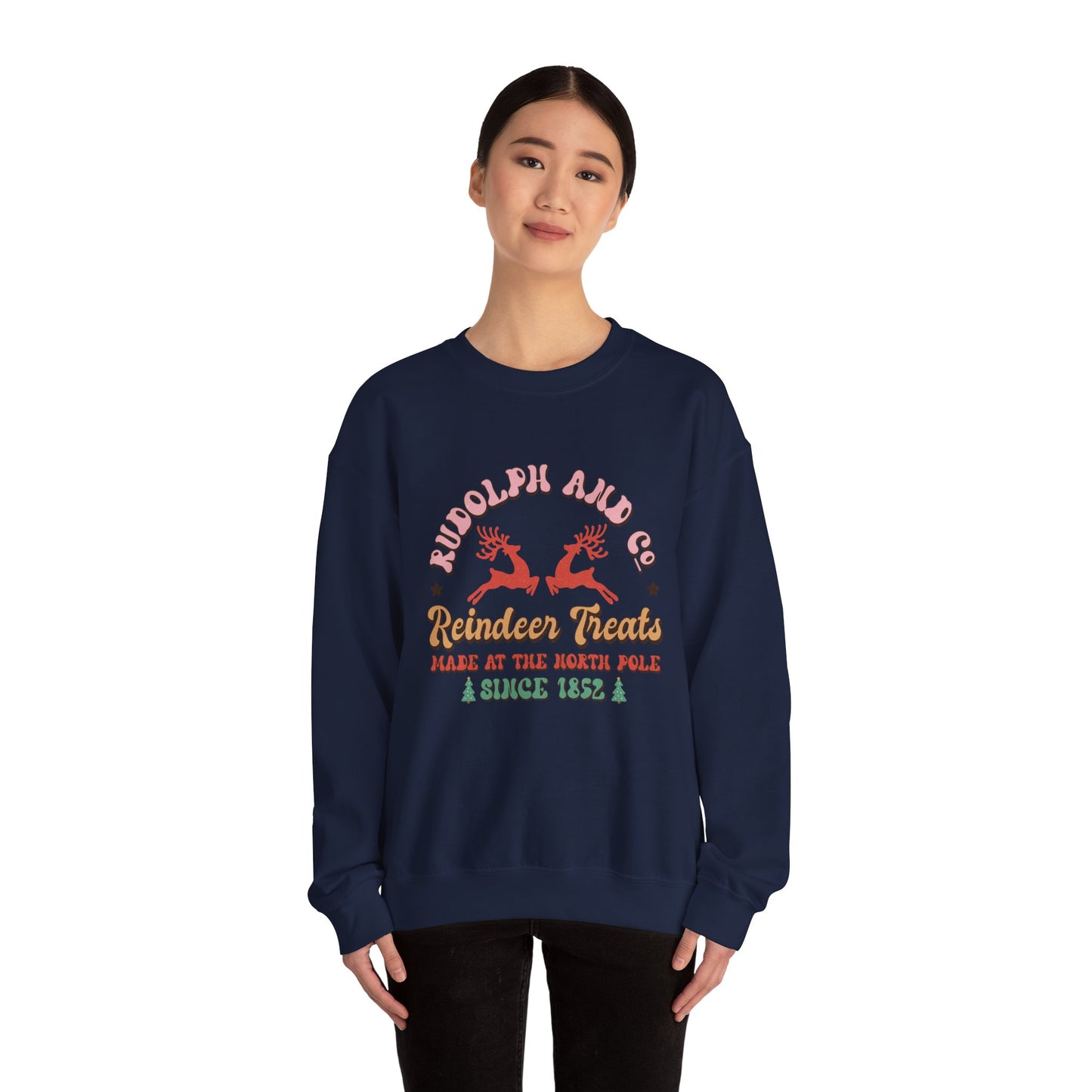 Christmas Crewneck Sweatshirt - Rudolph & Santa's Reindeer Treats Design
