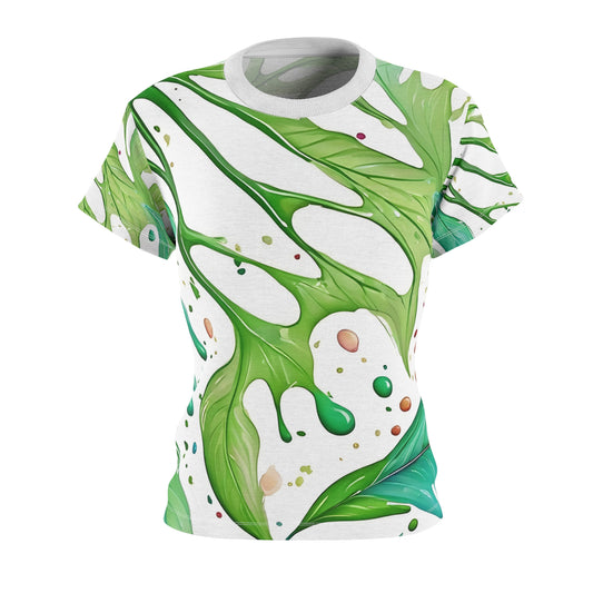 Tropical Watercolor Leaf Tee - Women's Cut & Sew T-Shirt for Nature Lovers