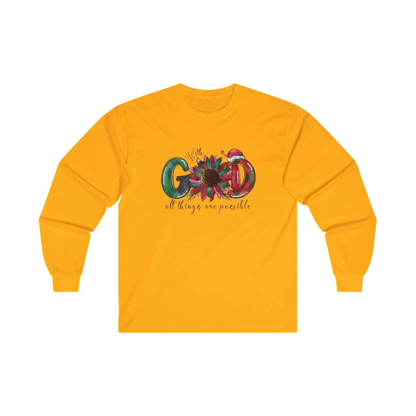 Festive 'With God All Things Are Possible' Long Sleeve Tee