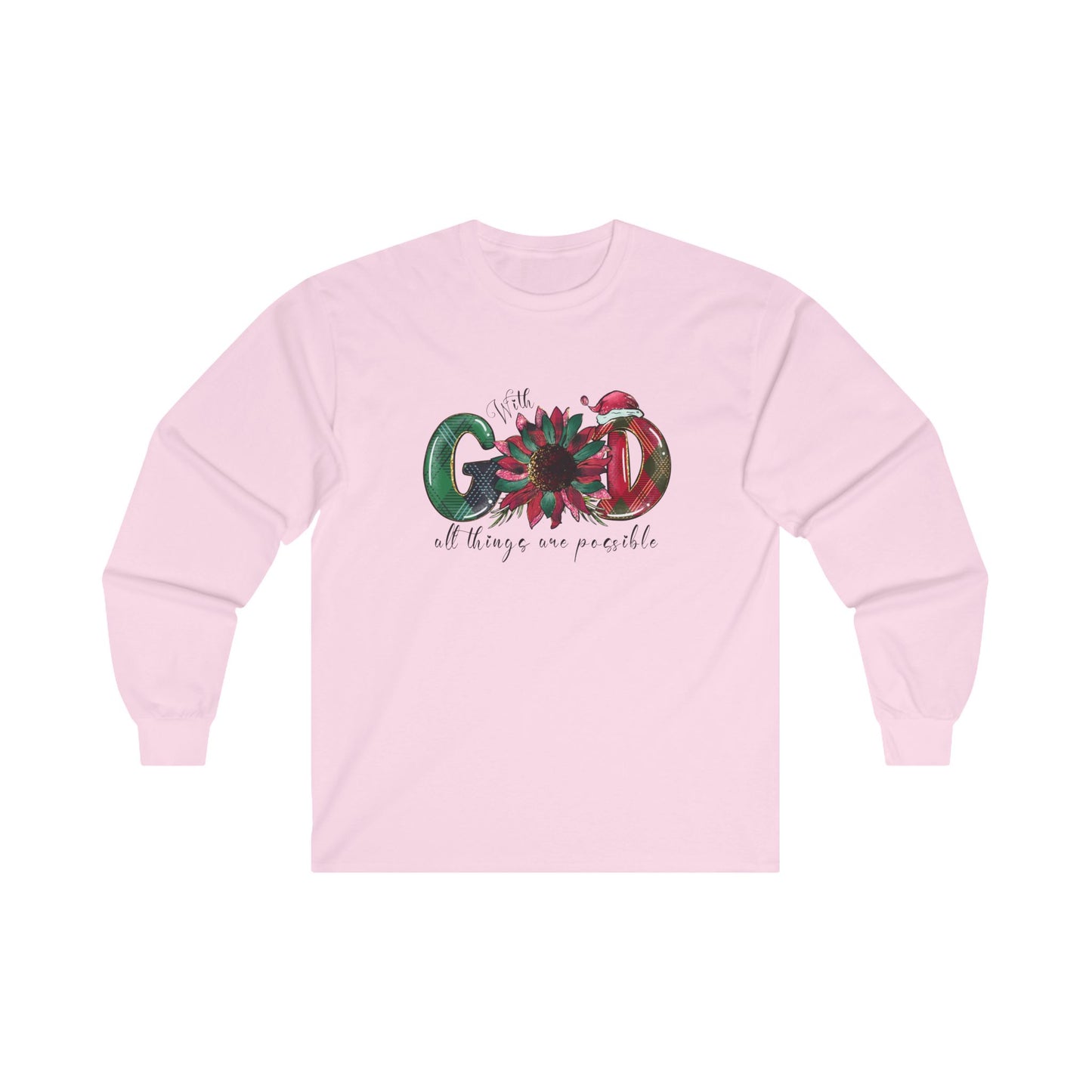 Festive 'With God All Things Are Possible' Long Sleeve Tee