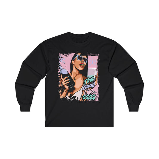 The Good Life Unisex Long Sleeve Tee - Fun Red Graphic Shirt