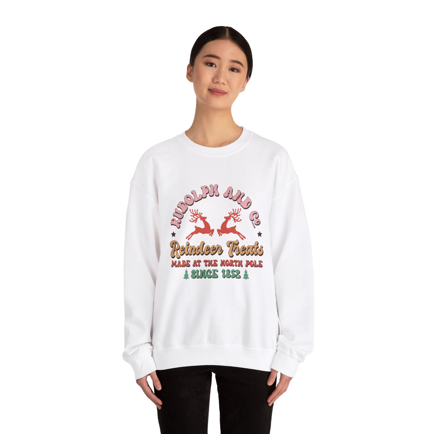 Christmas Crewneck Sweatshirt - Rudolph & Santa's Reindeer Treats Design