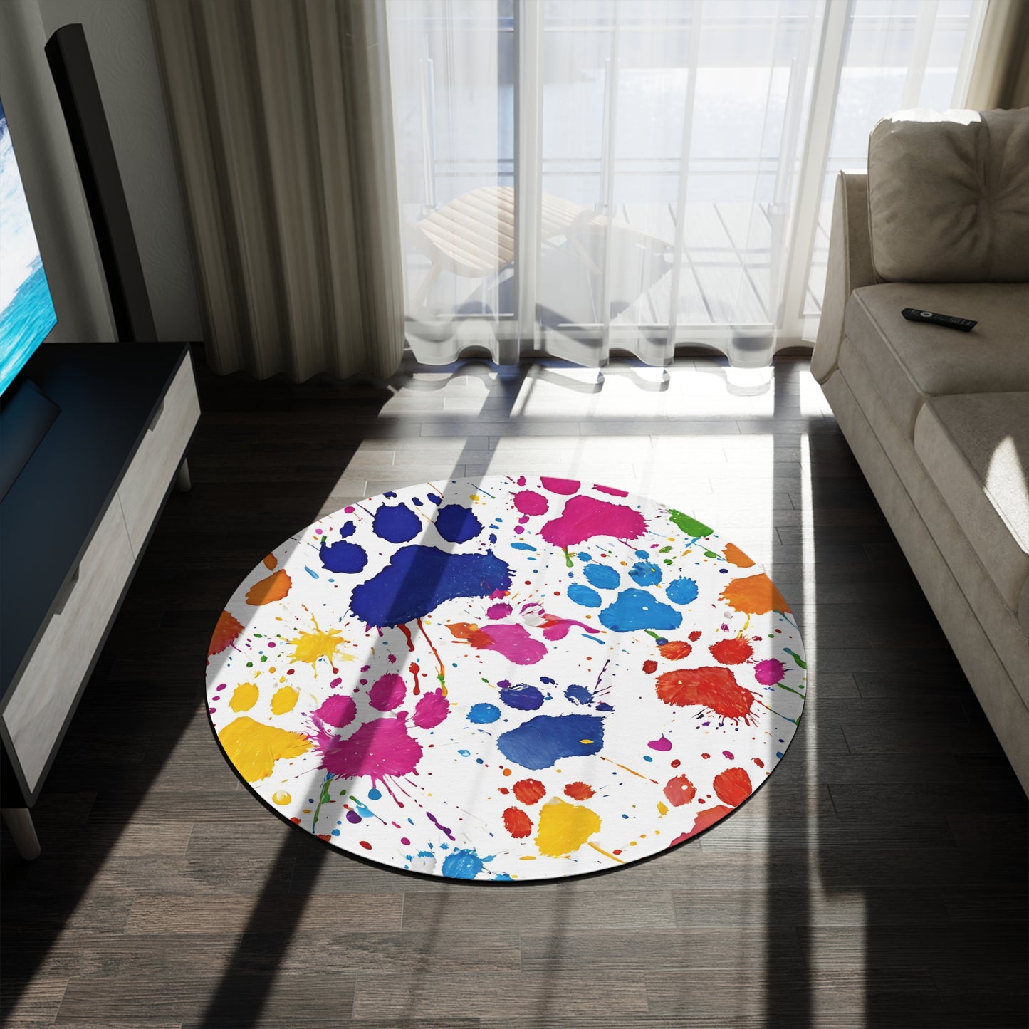 Colorful Paw Print Round Rug - Pet Lover’s Decor